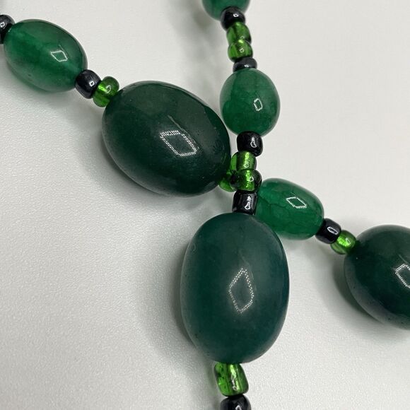 Earth Mined Emerald Green Gemstone Beaded Necklace Statement Boho Ethnic Elegant - Picture 3 of 7